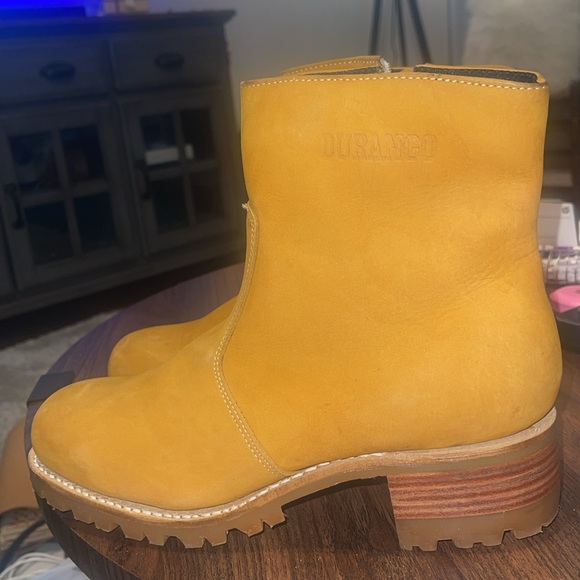 Durango Gold Suede Leather Chunky Heel Lug Sole Side Zip Boots - Picture 3 of 7